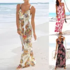 Женские летние пляжные повседневные Сарафаны с цветочным принтом без рукавов оверсайз с V-образным вырезом на бретельках Длинные Клубные вечерние платья 2021