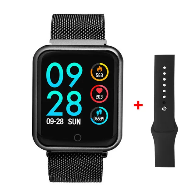 Black steel belt Smart Watch Women Smartwatch Heart Rate Monitor T80 Fitness Tracker Bracelet Waterproof Sport Wristband for Android ios pk P70 - Color: Black steel belt
