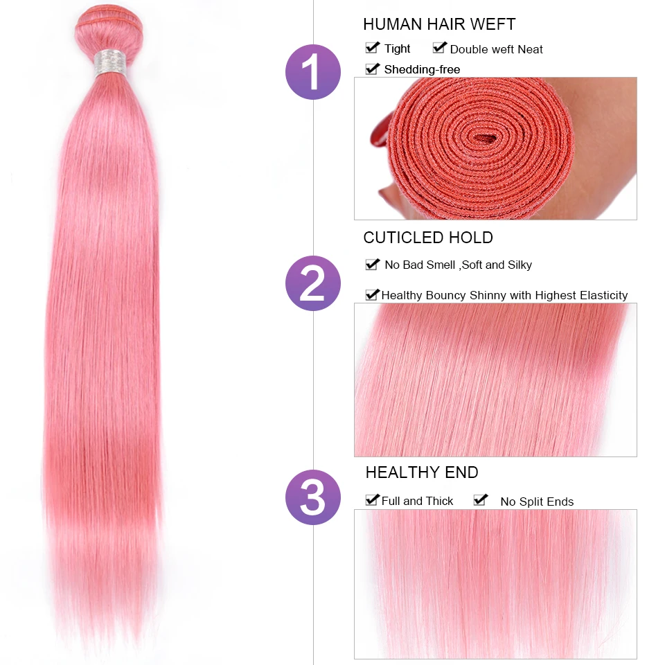 Предварительно окрашенные розовые прямые волосы пряди с закрытием бразильские