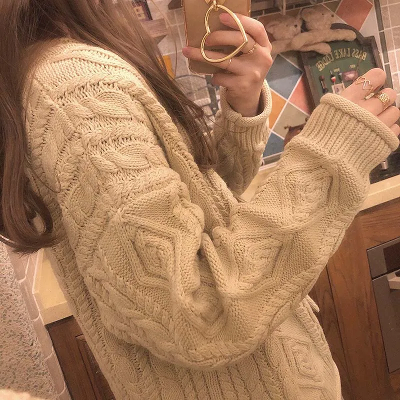 Зимние женские плотные теплые вязаные свитера кардиган с длинными рукавами