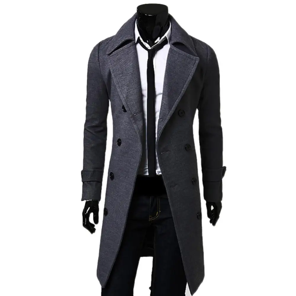 Fashion Coat Men Wool Coat Winter Warm Solid Color Long Trench Jacket Breasted Business Casual Overcoat Parka пальто мужское