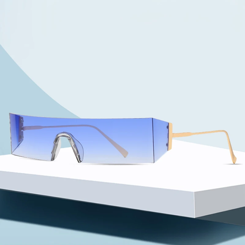 

New Fashion Sunglasses One piece Trend Personality Eyeglass Brand Design Protection Reflective Frameless Sunglassess UV400 2021