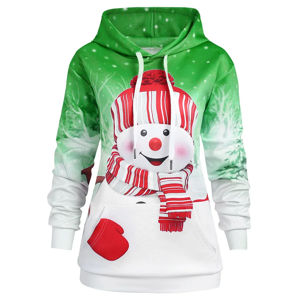 ROSEGAL плюс размер 3D печать женские Рождественские толстовки кенгуру карман