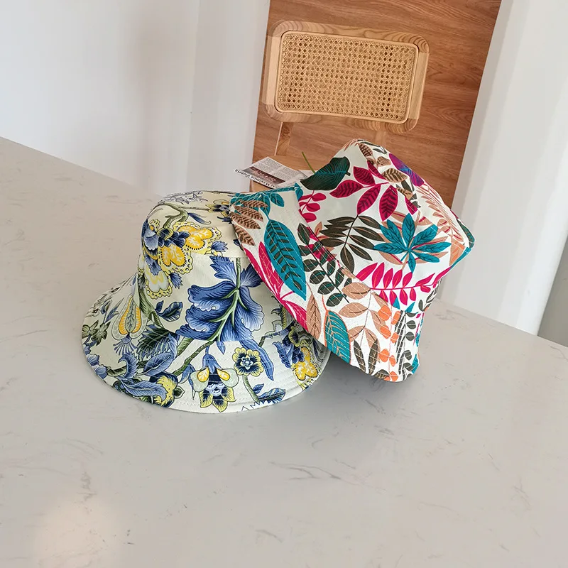 

Sun-Proof Bucket Hat Women's All-Matching Printed Sun Hat Travel Seaside Vacation Summer Hat Single-Sided Beach Sun Hat