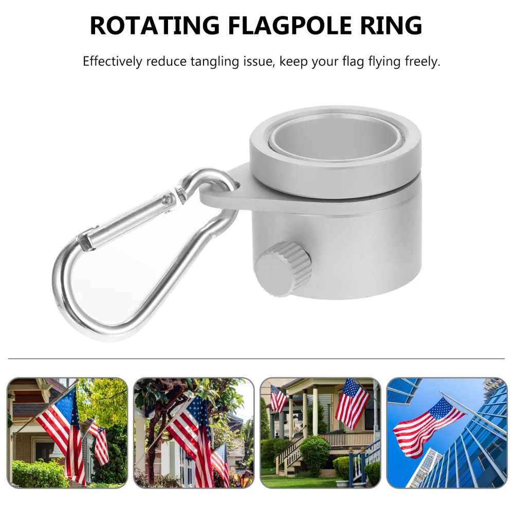 

2Pcs Flagpole Rings 360 Degree Rotating Flagpole Anti Wrap Rings with Clip Hooks