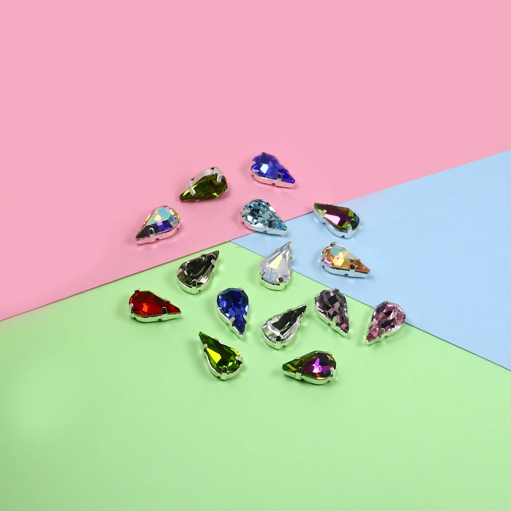 Стеклянные хрустальные стразы в форме капли для шитья аппликация из страз с