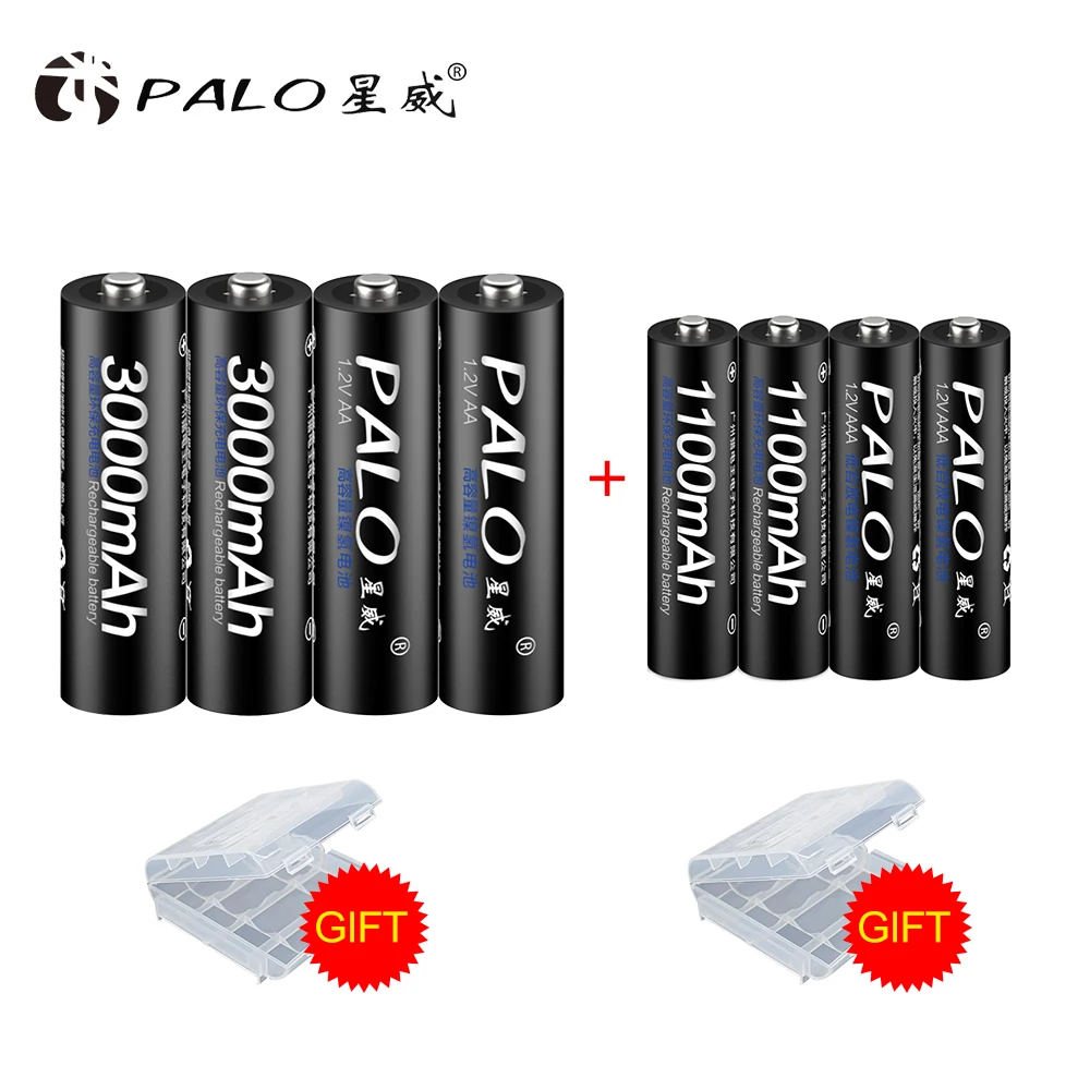 Оригинальная Аккумуляторная Батарея PALO 100% 8 шт. AA 3000 мАч 1 2 в Ni-MH + AAA 1100
