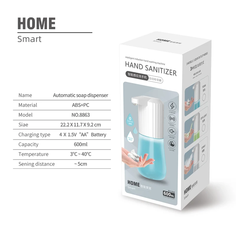 

600ml Automatic Soap Dispenser Vertical Touchless Automatic Induction Automatic Electric Foam/Effluent/Spary Soap Dispenser