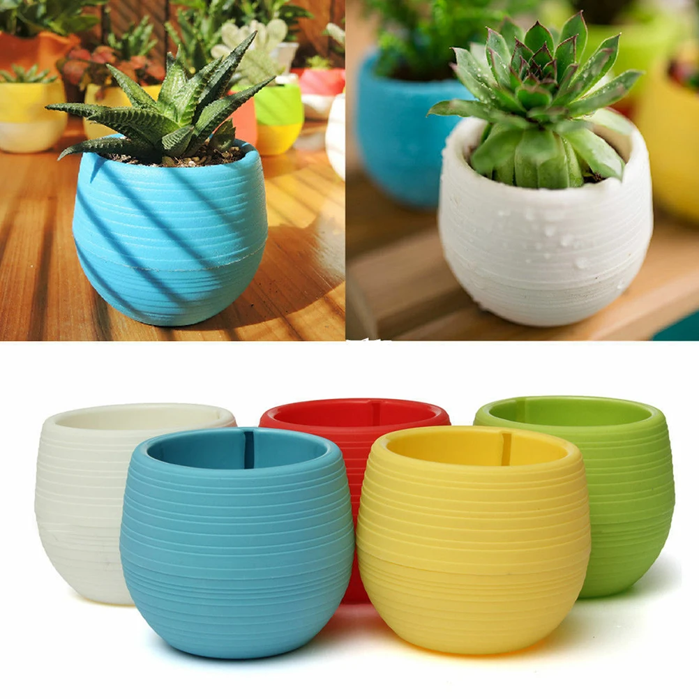 Мини цветочный горшок пластиковый круглый зеленый для сада офиса дома