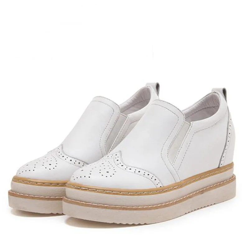

New Arrival Woman Summer Casual Genuine Leather Thick Sole Shoes Women Creepers Casual Breathable Flat Platform Shoes AA-86