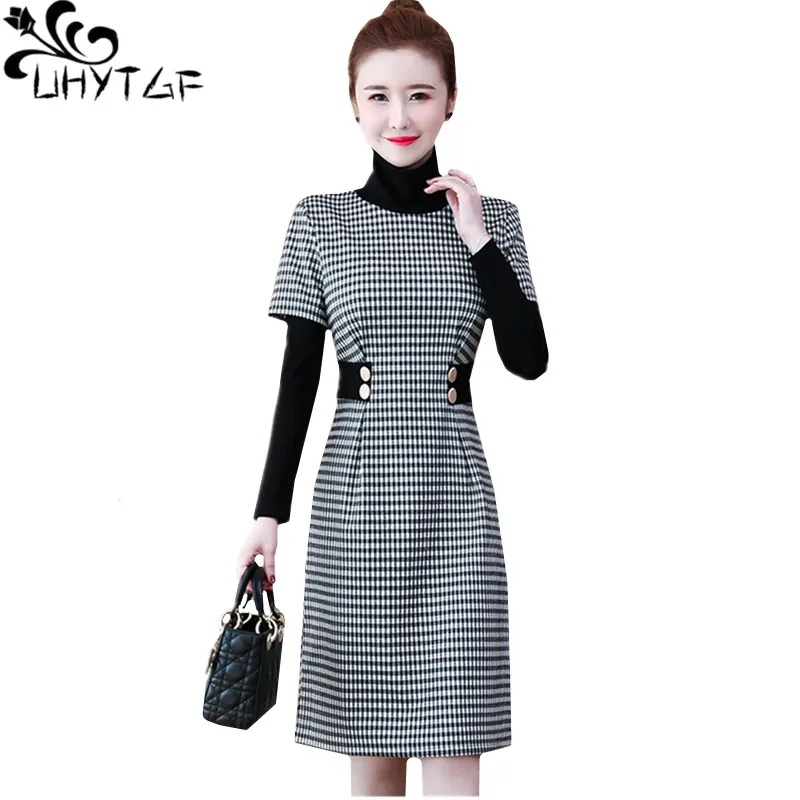 

Платье женское осенне-зимнее в клетку, с длинным рукавом, 5XL, размера плюс