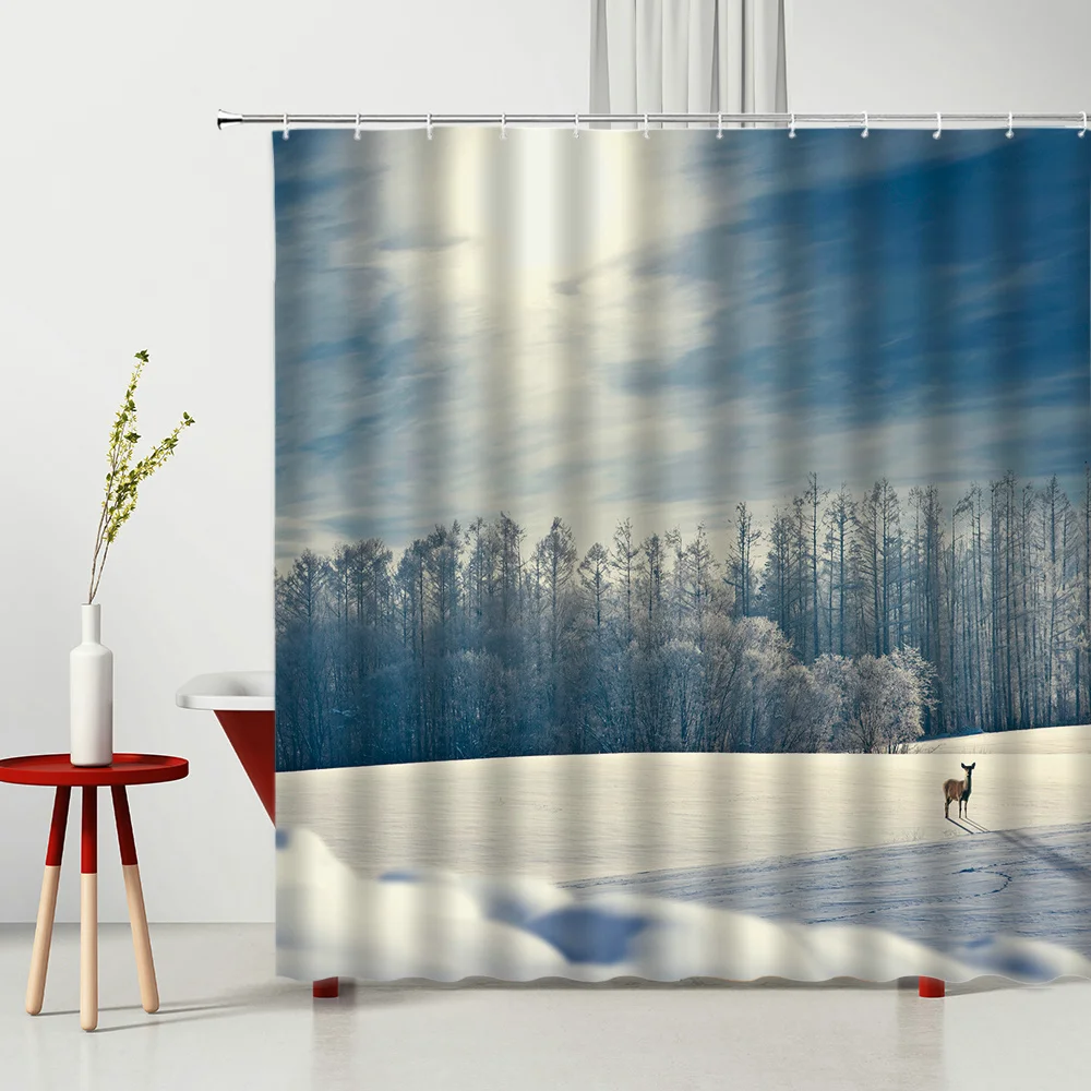 Водонепроницаемая занавеска для душа зимний ландшафт снеговик The Way ткань из