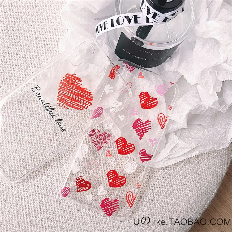 Cute Originality Graffiti Heart silicone Transparent phone case For iphone XR X XS Max 6 6S 7 8Plus Simple fashion cover cases |