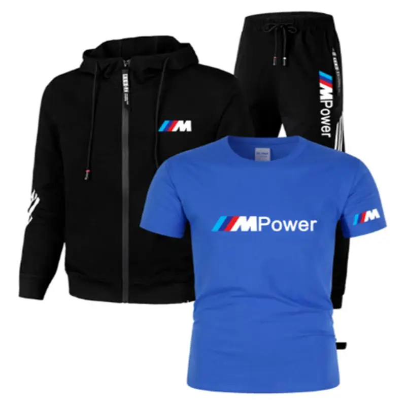 

2021 New BMW M Men's T-shirt Jersey Casual Sportswear Hooded Suit Spring Thin Zipper Jacket +Pants t shirt Three-piece Suit