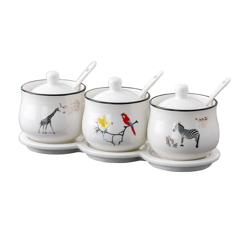 

Ceramic Seasoning Pot Nordic Plant Seasoning Box Set Combination Kitchen Supplies Household Seasoning Bottle Spice Jar Salt
