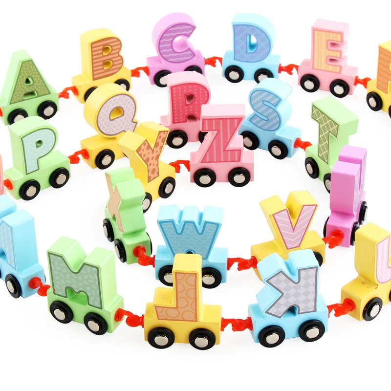 Буквенный поезд строительный блок для 0/3 лет английский буквенный прицеп раннего
