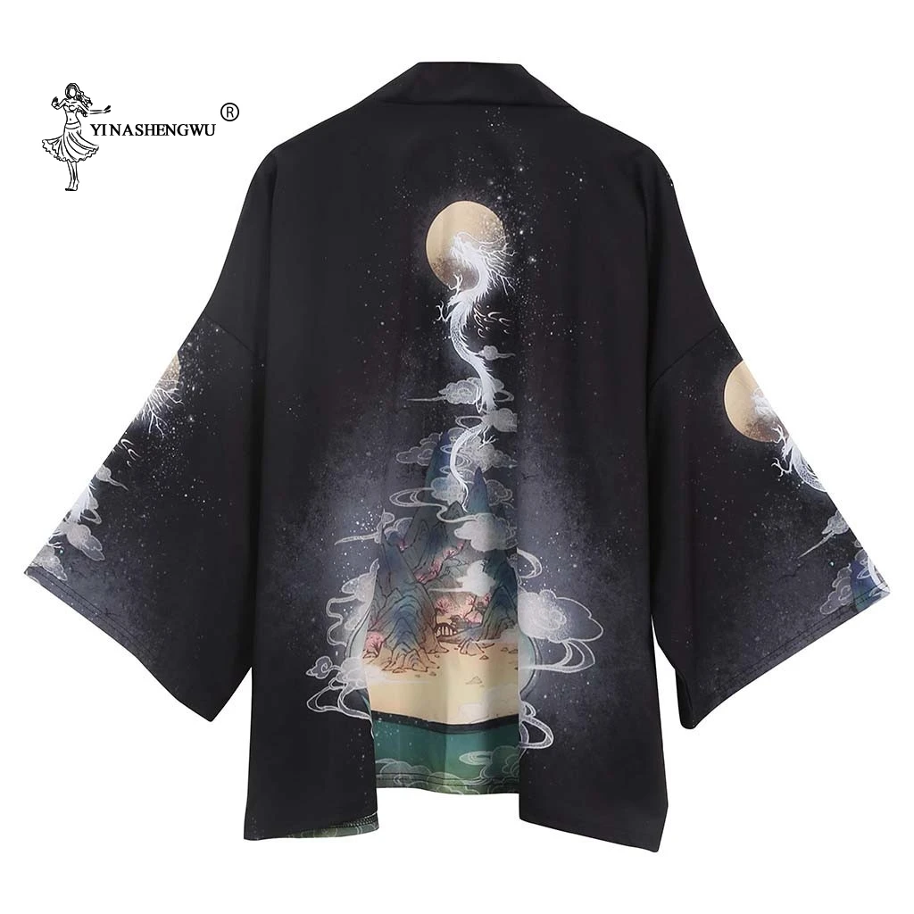 Традиционное японское кимоно с принтом Yukata для мужчин и женщин кардиган пальто