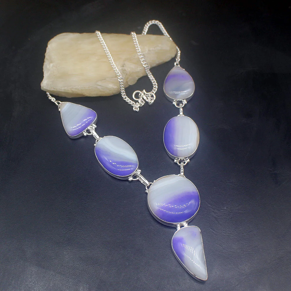 

Gemstonefactory Jewelry Big Promotion 925 Silver Fancy Pure Botswana Agate Unique Ladies Women Chain Necklace 20215058