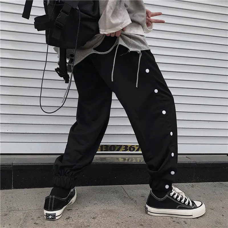 Весенние спортивные штаны мужские Модные однотонные брюки на пуговицах уличные