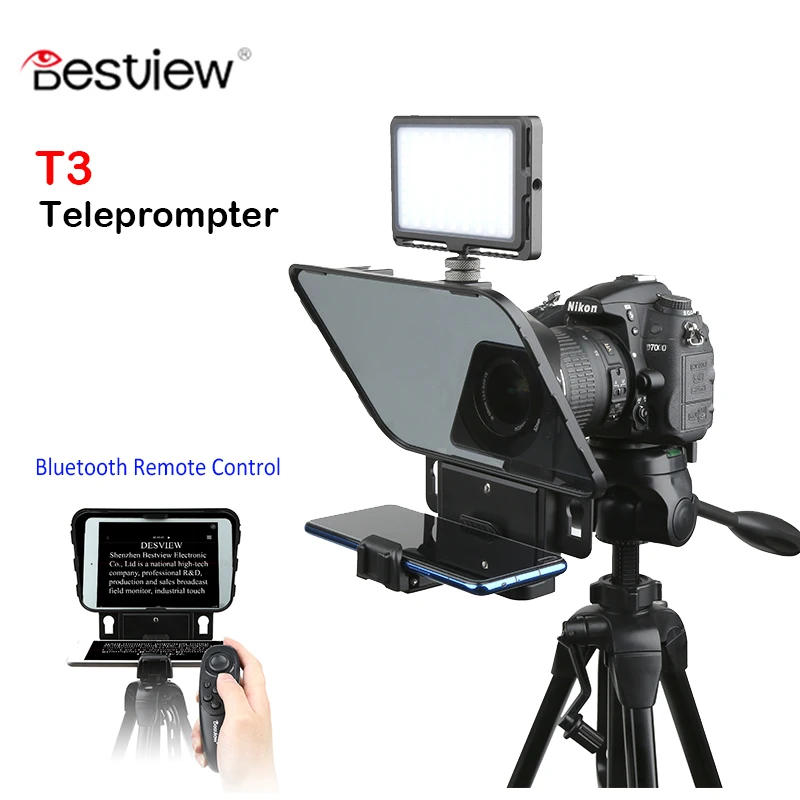 

Bestview T3 Teleprompter with Remote Control Supports Wide Angle Lens for iPhone Smartphone/Tablet/DSLR Camera Live Recording