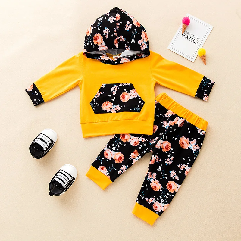 

Infant Baby Girls Autumn Spring Full Sleeve Hooded Tops Packet Hoodie Long Pants Toddler Kids Clothes Sets 2pcs 0-24M