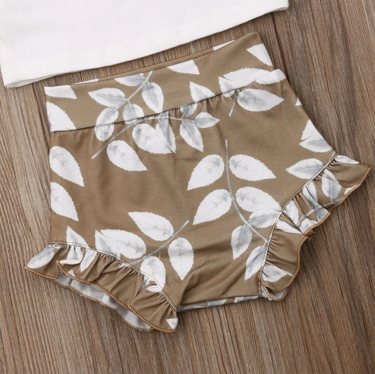 Conjunto de verano de 3 piezas para ni&ntilde;os y ni&ntilde;as, Top con tirantes de encaje, manga corta, pantalones cortos estampados y Diadema con lazo estampado-5