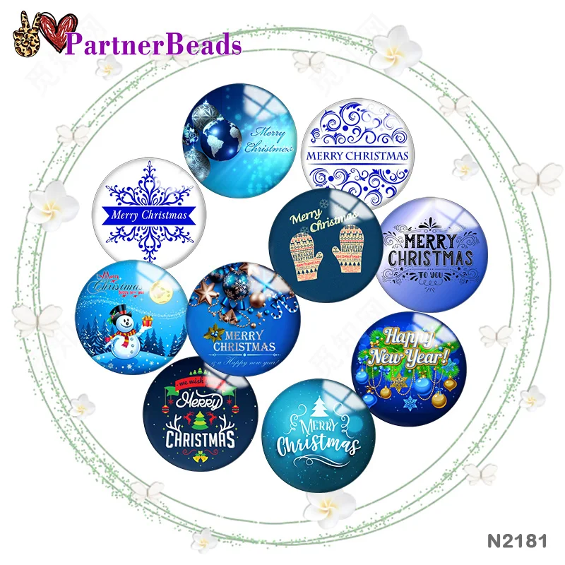 

Круглый Стеклянный кабошон для Фото Blue Merry christmas, 12 мм/18 мм/20 мм/25 мм, демонстрация плоской задней части, фурнитура для изготовления бисера N2181