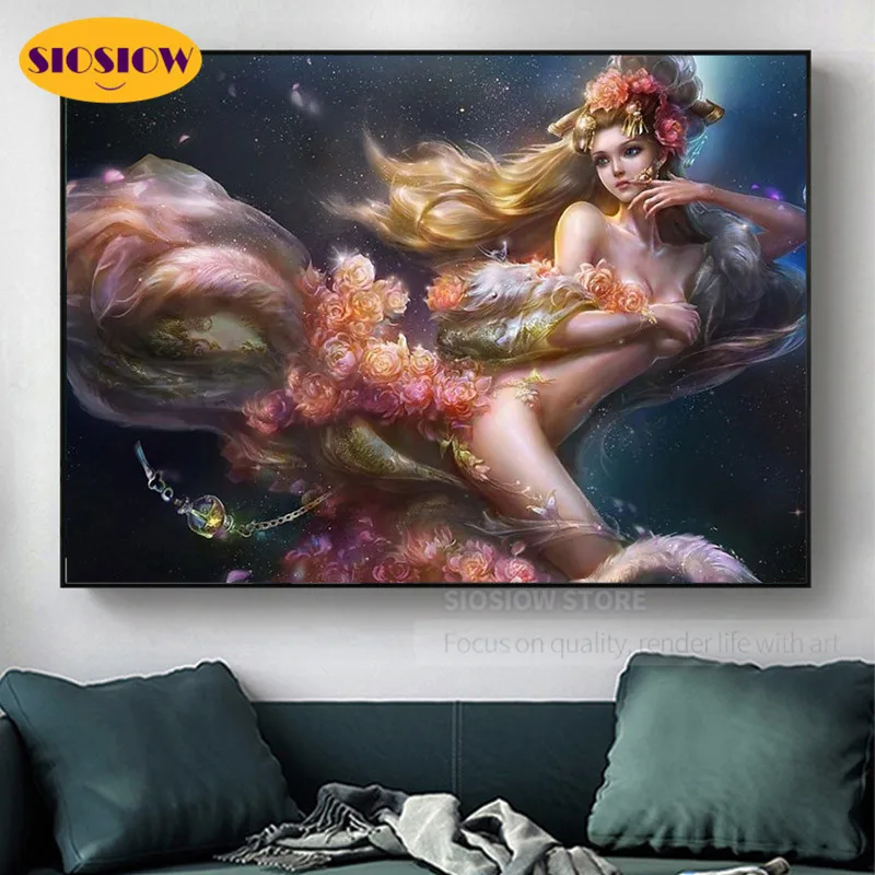 SIOSIOW 5D Diy алмазная живопись Фея красота женщина полная квадратная дрель Алмазная