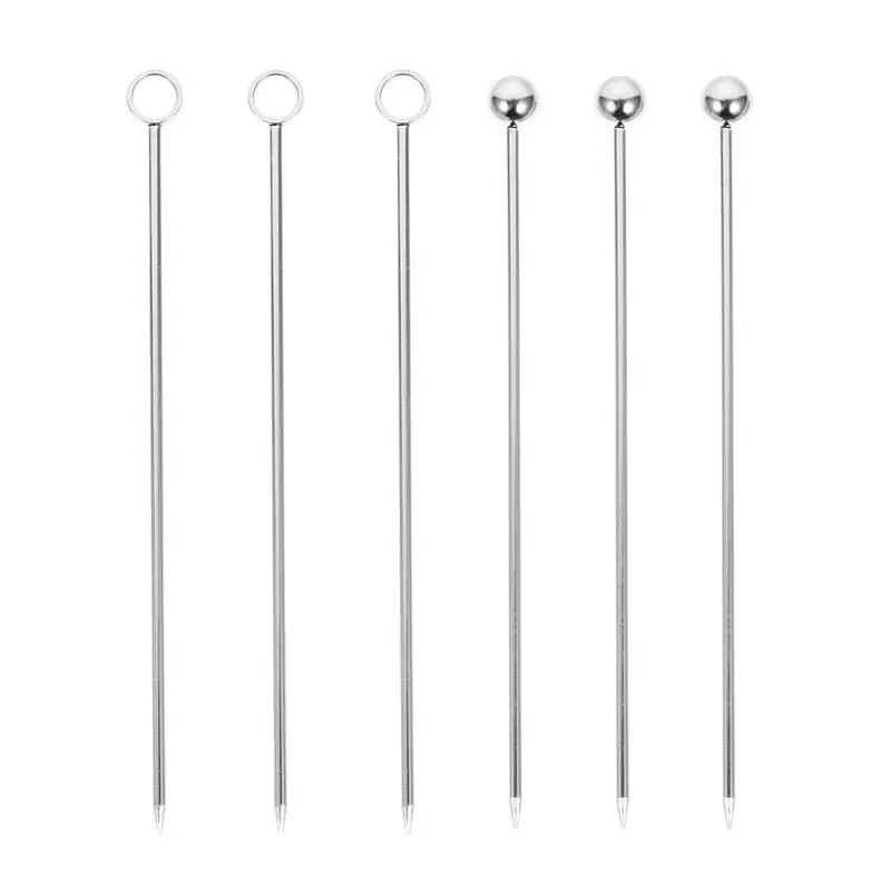 6pcs Stainless Steel Fruit Sticks Reusable Cocktail Picks Cake Salad Dessert Swizzle Toothpicks For Party Bar Supplies - купить по