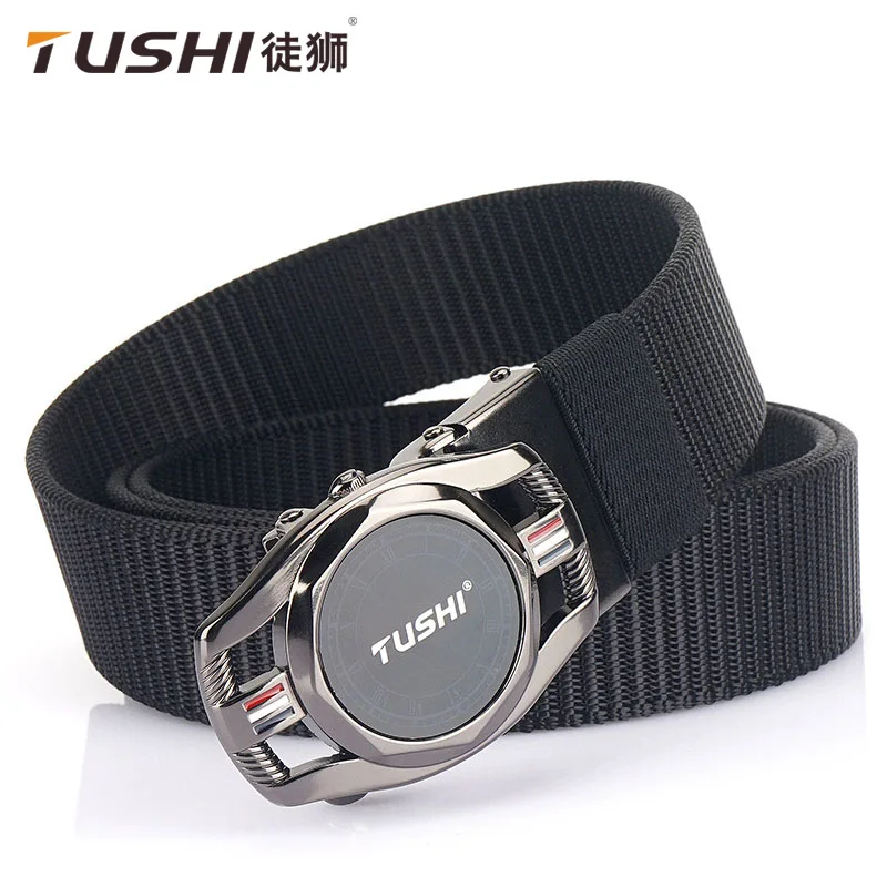 TUSHI 2021 New Fashion Men Belt High-grade 120cm*3.4cm Nylon Weave Male Waistband Metal Automatic Buckle Girdle Cinto Masculinos