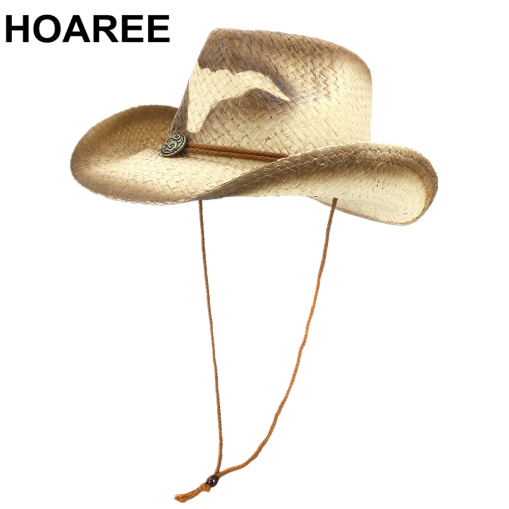 

HOAREE Mens Hat Western Cowboy Hat Straw Summer Hats for Women Sombrero Beach Travel Outdoor Unisex Sun Hat