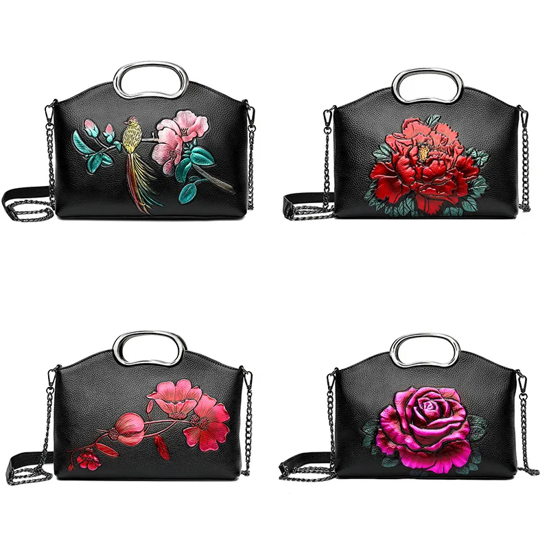 genuine leather shoulder bags for women 2020 luxury handbags designer cow bag floral ladies handbag | Багаж и сумки