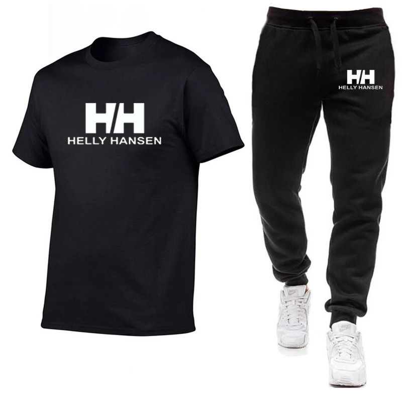 

Men 's Track Suit Summer Sportswear Two - Piece Short-sleeved T-shirt Singlet Shirt + Brand Track Suit Long Pants Casual Cotton