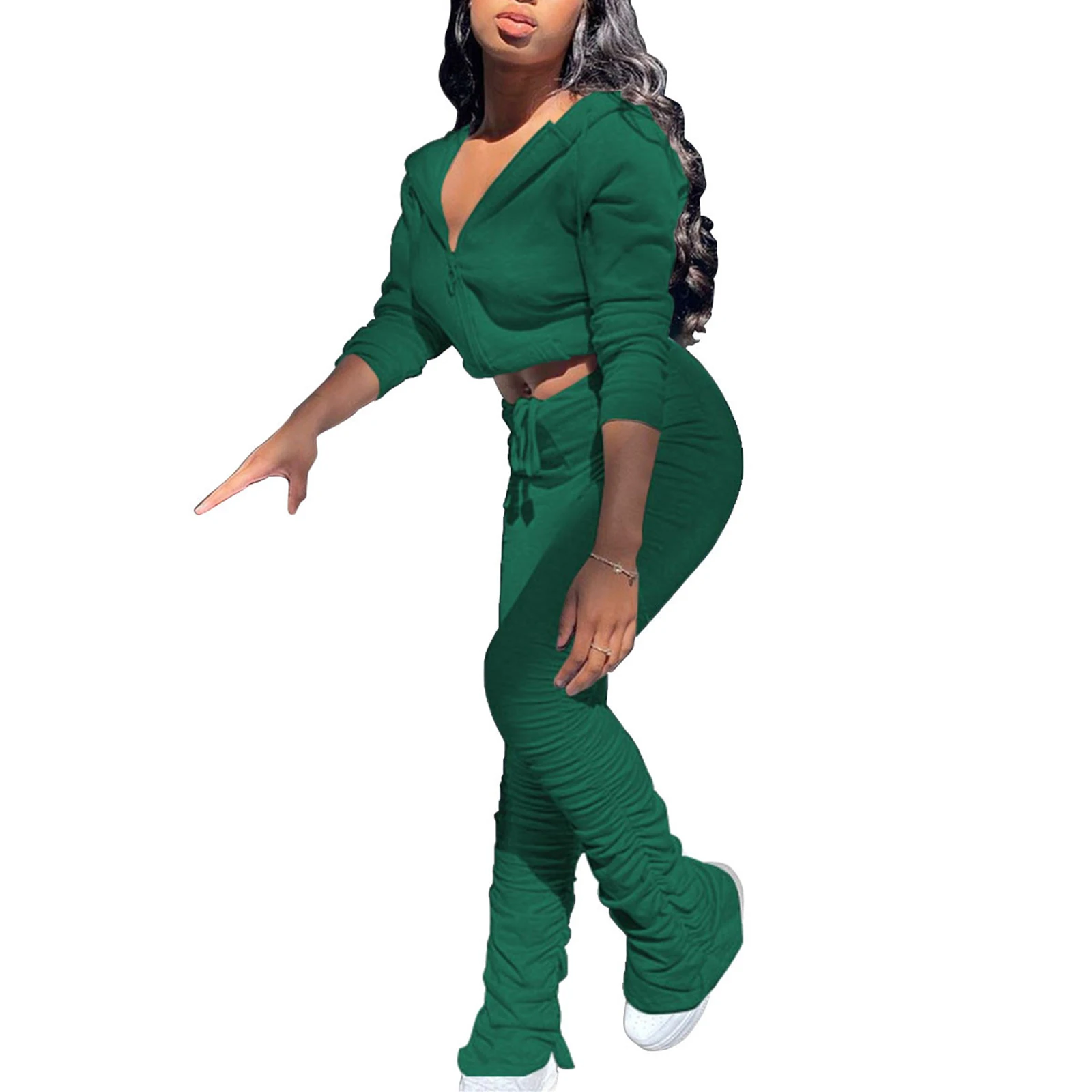 

Casual Tracksuit Women 2 Piece Set Fall Sportwear Joggers Women Set Suits Sweatsuit Top Pleated Flared Pants Winter Outfits