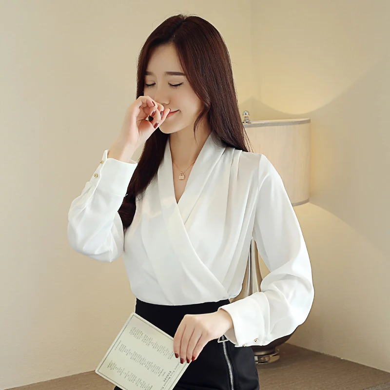 

Autumn Korean Fashion Silk Women Blouses Satin Solid Womens Tops and Blouses Loose Pink Long Sleeve Women Shirts