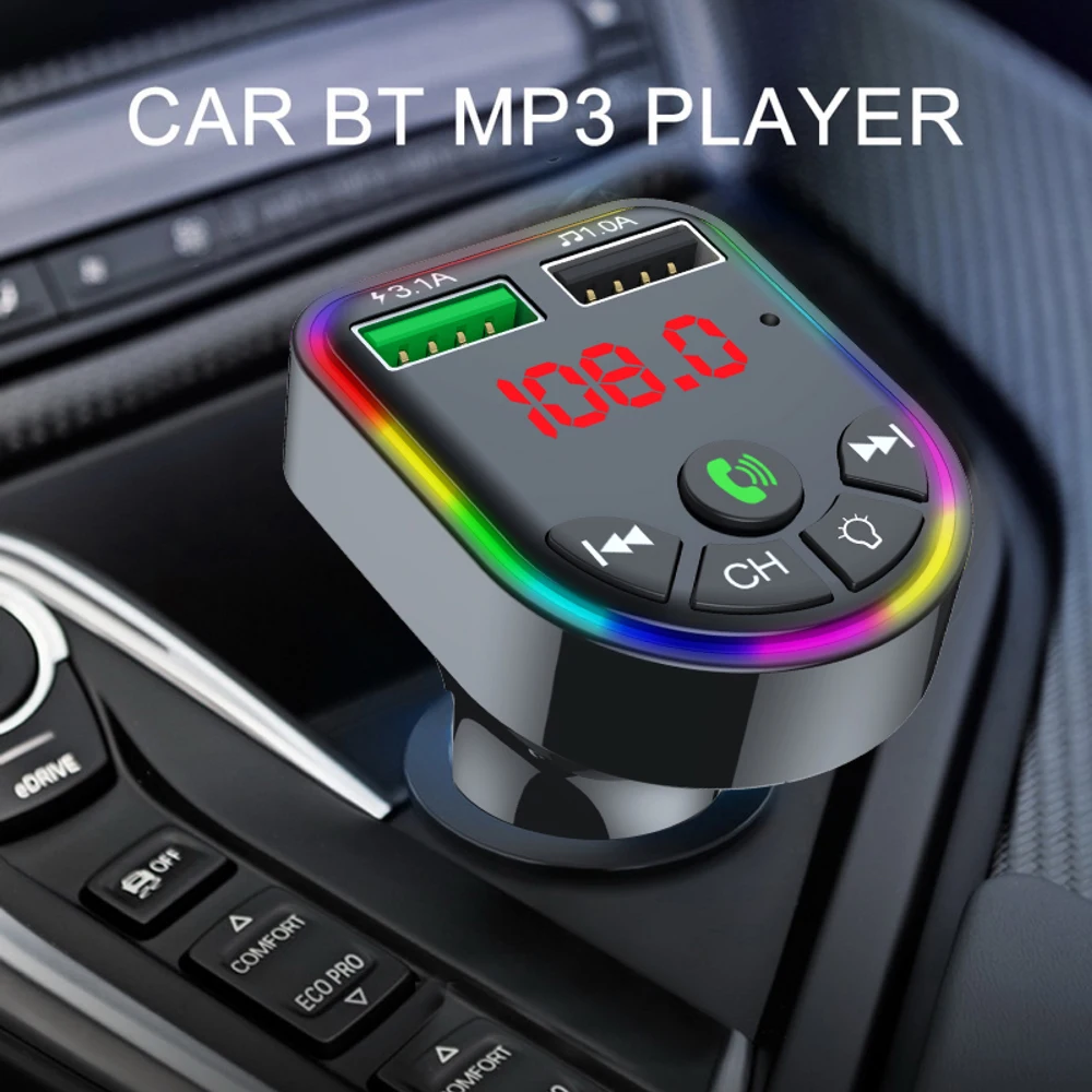 

F5 Automotive MP3 Player Bluetooth Receiver Is Exposed to the Ambience Light Vehicle MP3 Car Cigarette Lighter F5 Car