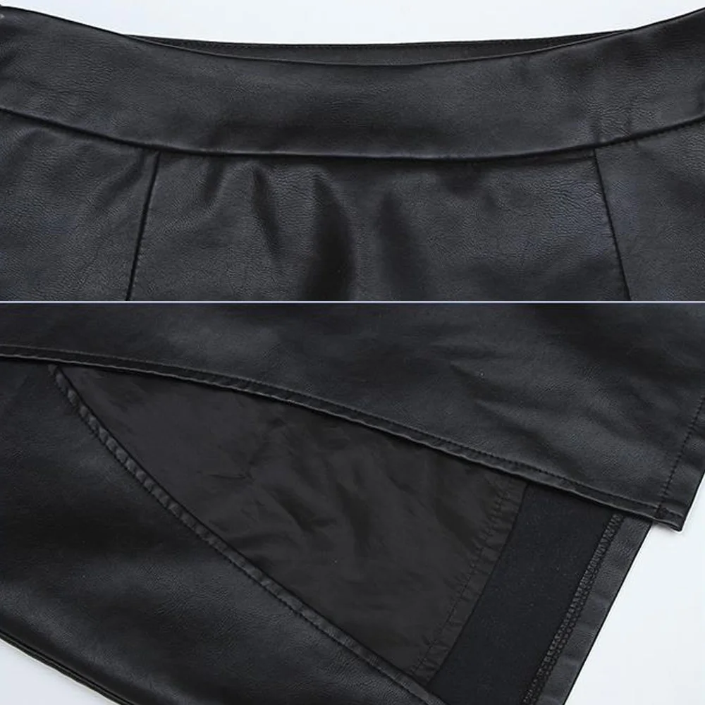 

Women PU Leather Pencil Skirt Black Faux Leather Asymmetrical Skirts Office Lady Knee Length Bodycon Midi Skirt Jupe Crayon