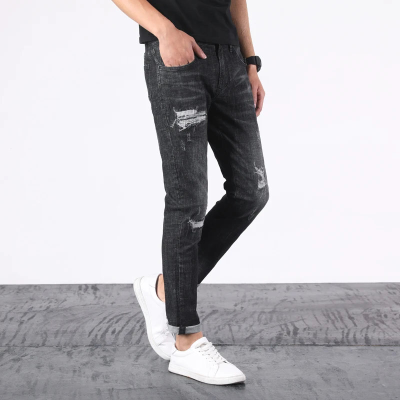 Мужские рваные джинсы KSTUN черные Стрейчевые облегающие потертые уличные брюки в