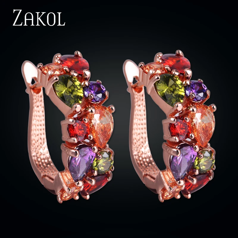 ZAKOL, модные серьги-гвоздики, розовый, золотой цвет Цирконий, Мона Лиза, Разноцветные серьги с кристаллами для женщин, свадебные ювелирные изделия, FSEP094