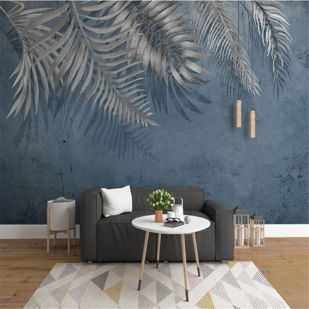 Большие Настенные обои Milofi на заказ текстура листьев темно-синий скандинавский