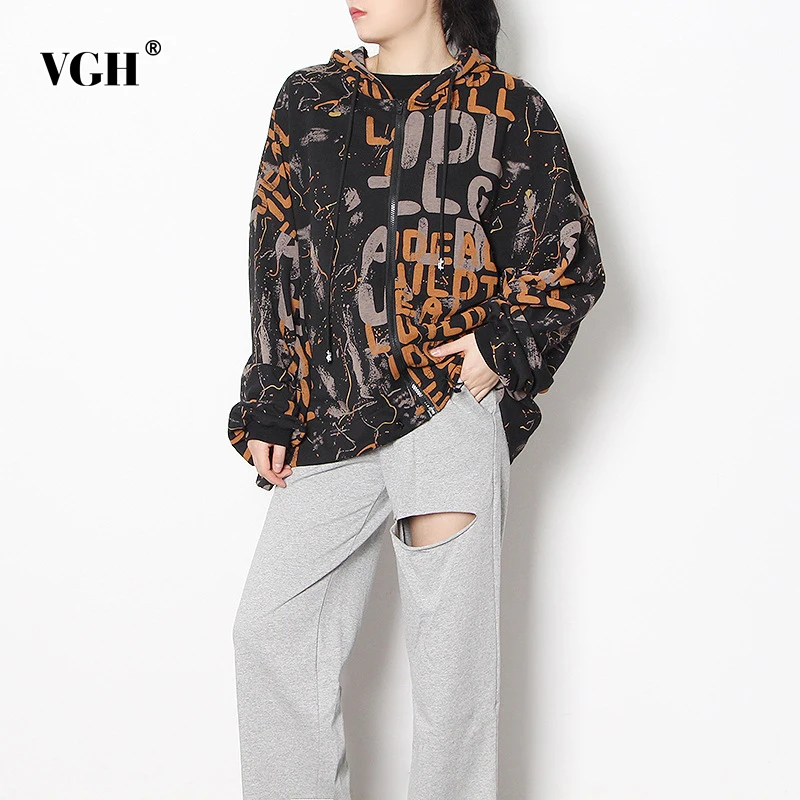 

Женская куртка с капюшоном VGH, повседневная весенняя куртка с длинным рукавом и надписью, уличная одежда популярных цветов