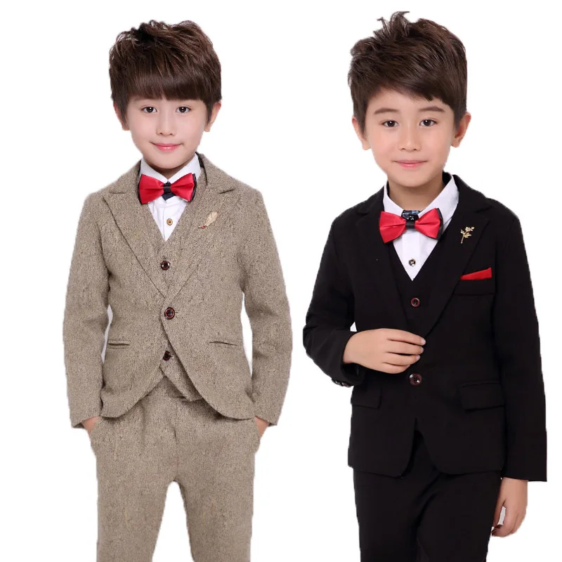 

2020 New Fashion Flower Boys Formal Wedding Suits Children Blazer Vest pants Tie 4PCS Clothing Sets Kids Dance Dresses Costume