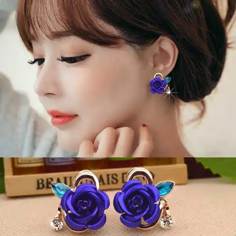 

Korean Style Rose Crystal Metal Earrings Cute Cherry Temperament Fashion Earrings Female Simple All-match Jewelry