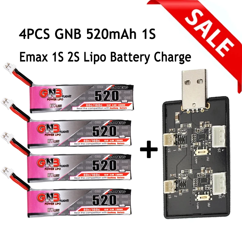 4 шт./лот Gaoneng GNB FPV аккумуляторы 520 мАч 3 8 в 80C 1S PH2.0 Plug и 2S зарядное устройство для