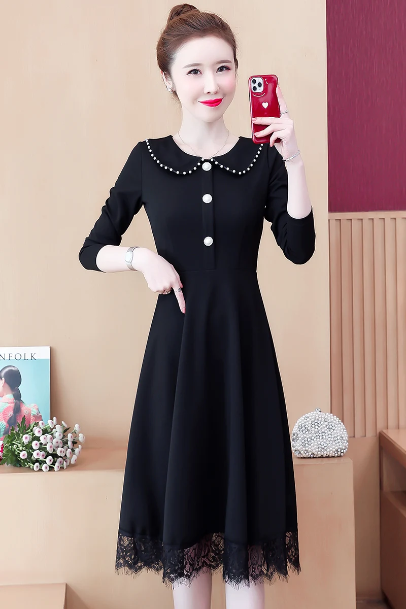 

COIGARSAM 5XL Plus Size Full Sleeve Women one-piece dress korean Beading Dresses 6366