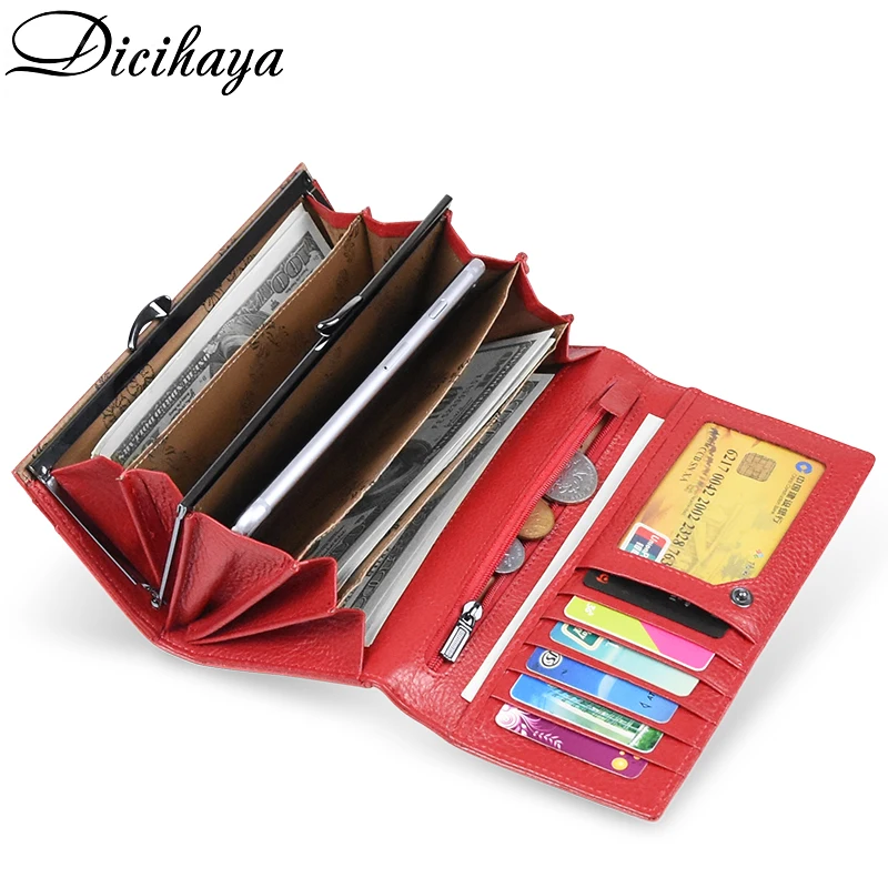 Удлиненный женский кошелек DICIHAYA из натуральной кожи тисненый узор с бабочками