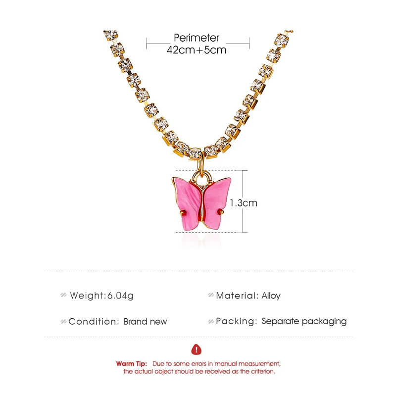 

Necklaces For Women Bohemian Butterfly Pendant Rhinestone Simple Chain Necklace Women Fashion Jewelry 2021