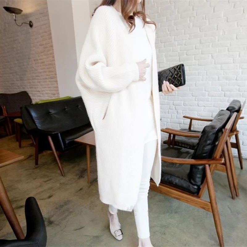 

2021 Long Cardigan women Sweater Autumn Winter Bat sleeve Knitted Sweater Plus size Jacket Loose Ladies Sweaters Cardigans