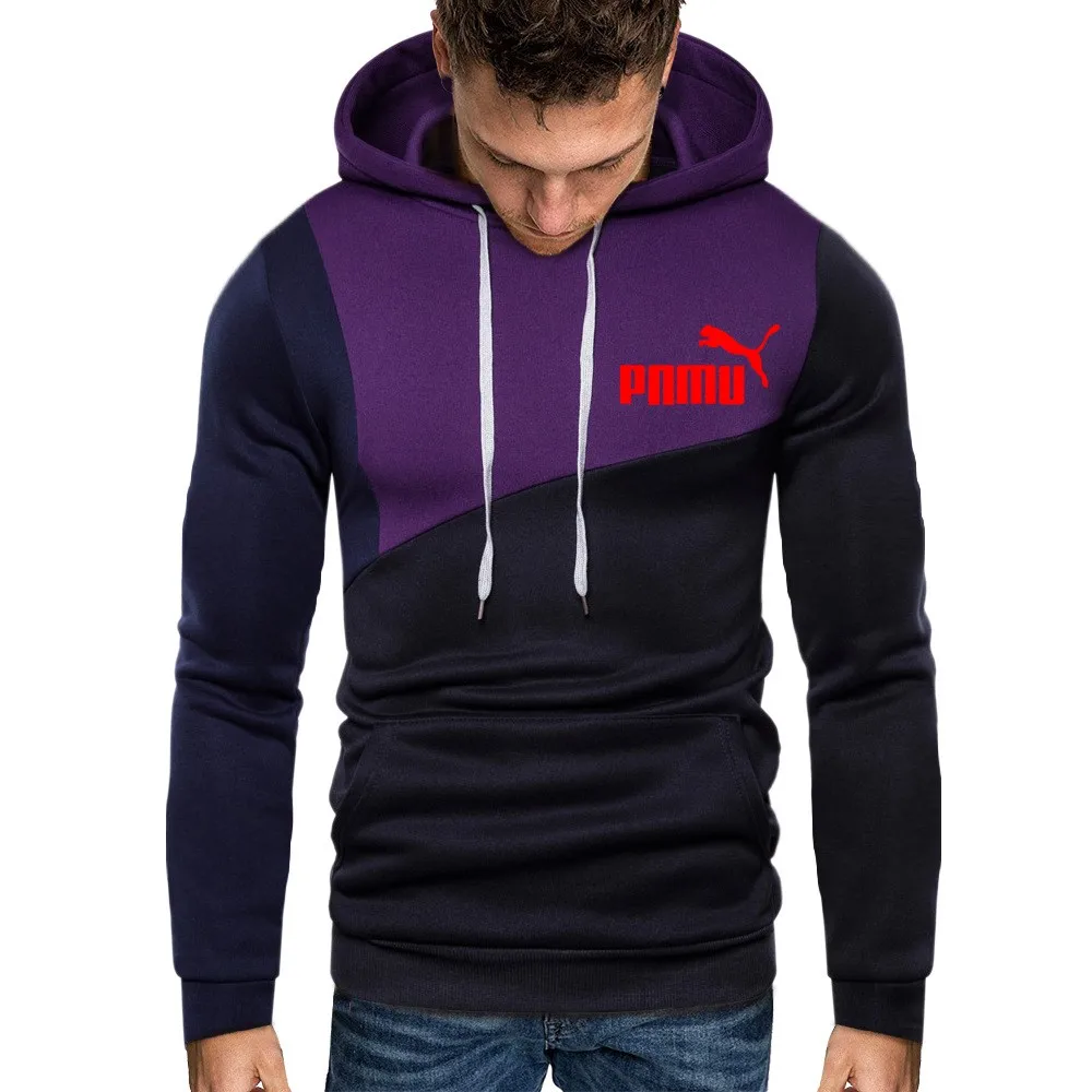 

2021 PNMU Logo Men's Youth Casual Fashion Hooded Color Matching Sleeve Pullover Long Sleeve Sweater Men