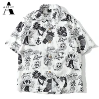 ajzhy skull print hawaiian shirt men summer hip hop streetwear harajuku shirts casual short sleeve beach shirt for men tops tees
